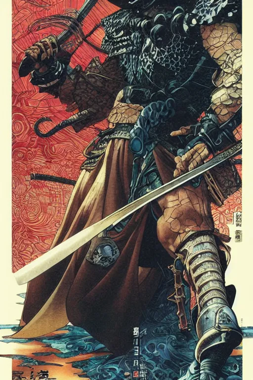 Image similar to poster of giancarlo esposito as a samurai, by yoichi hatakenaka, masamune shirow, josan gonzales and dan mumford, ayami kojima, takato yamamoto, barclay shaw, karol bak, yukito kishiro