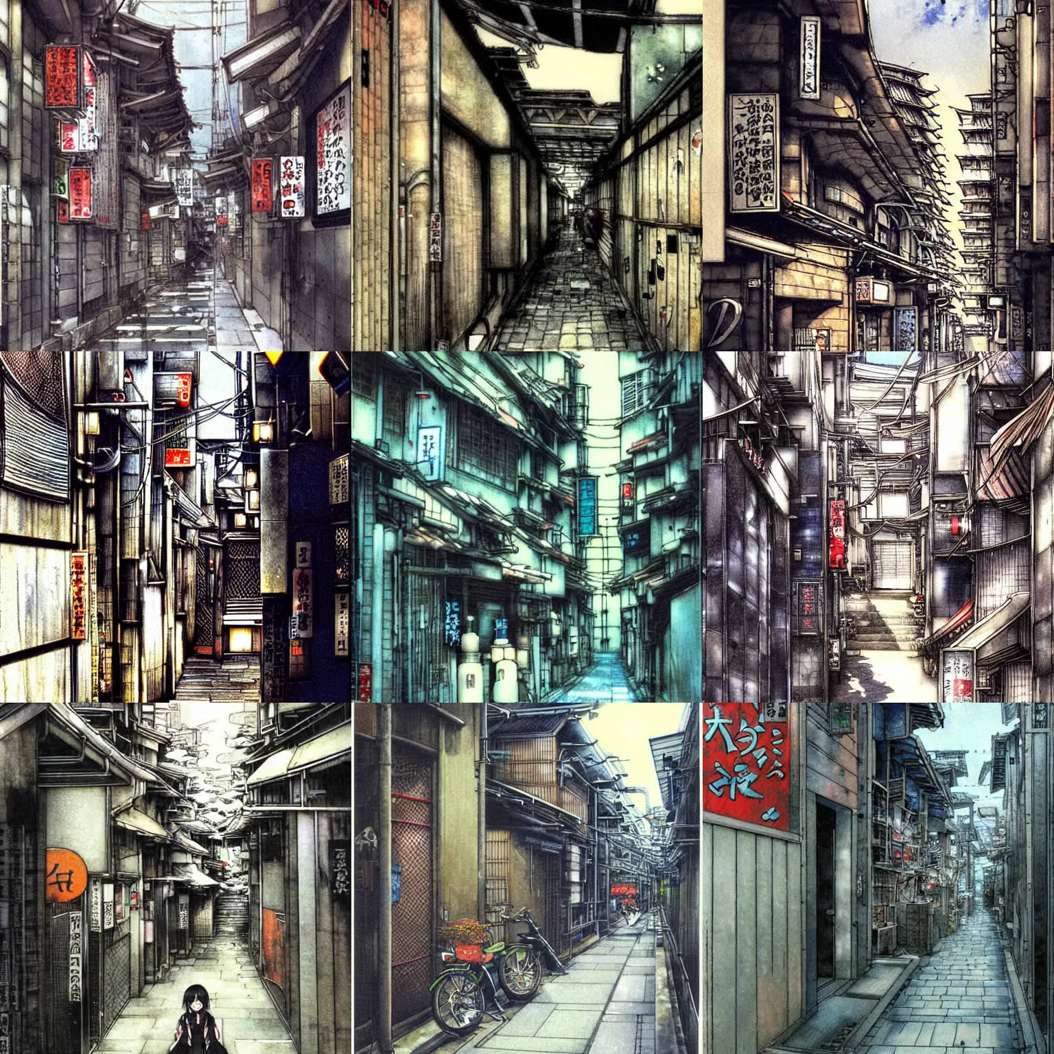 Prompt: tokyo alleyway by yoshiyuki sadamoto, beautiful