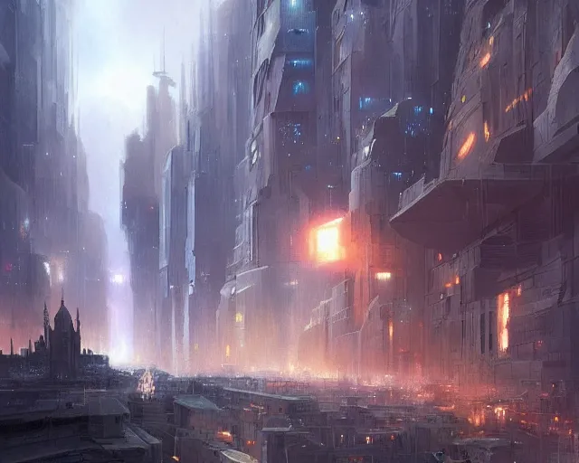 Image similar to great city at the beginning of time, a sci-fi digital painting by Greg Rutkowski and James Gurney, trending on Artstation