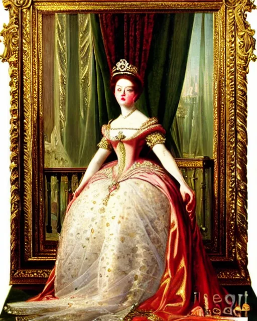 Image similar to coronation painting of the young empress by albert grafle, grand, fancy, vivid, regal, 1 8 6 0 s style painting, highly detailed, romanticism