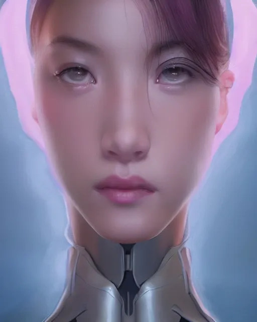 Image similar to portrait of Lalisa Manobal as futuristic airforce, inside future fighter, sci-fi, fantasy, intricate, very feminine, elegant, human anatomy, royal pink and blue light, highly detailed, digital painting, artstation, concept art, smooth, sharp focus, illustration, art by tian zi and WLOP and alphonse mucha, masterpiece, fix this image