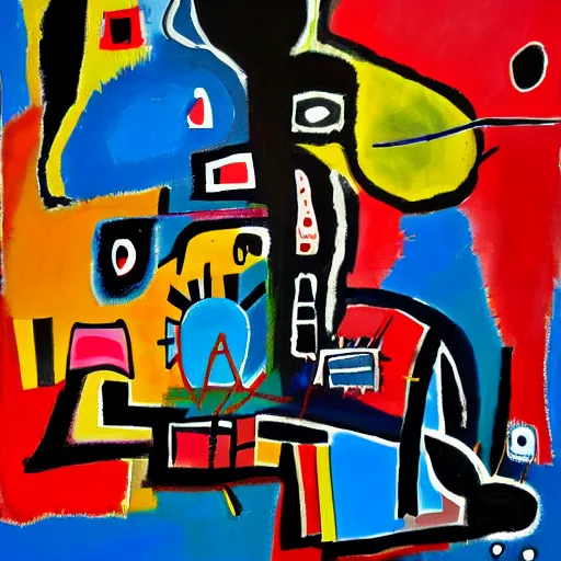 Prompt: a painting inspired by Basquiat and Kandinsky, 4k,