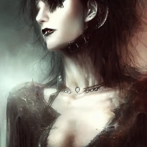 Image similar to kerli koiv, vampire, darkwave, darksynth character portrait, sharp, digital matte painting, art by luis royo, greg rutkowski, wlop, dramatic lighting, trending on artstation