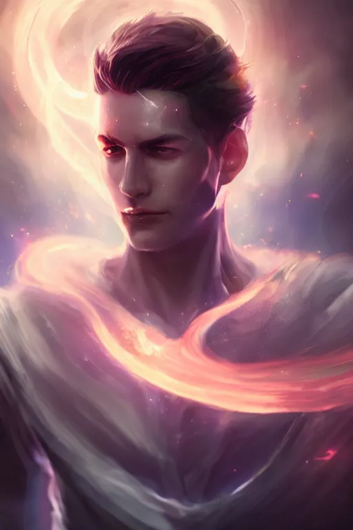 Prompt: a human elemental sorcerer, blurred environment background, epic magic effects, white skin, portrait, male, sharp focus, digital art, concept art, post processed, dynamic lighting, by emylie boivin and rossdraws