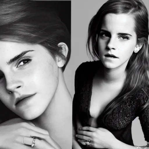 Image similar to emma watson and lana del ray photo in the style of sam haskins, on the bed