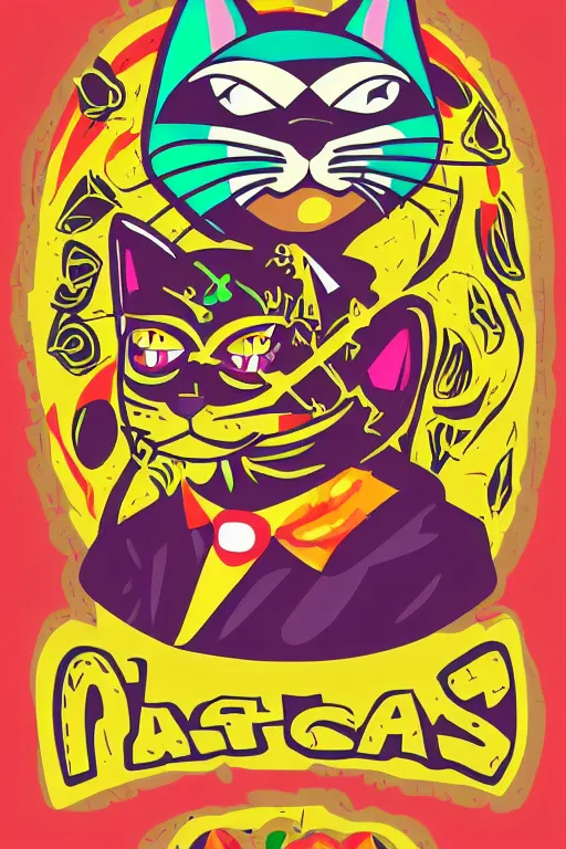 Image similar to Portrait of a cat as a Mexican wrestler in a mask, sticker, colorful, illustration, highly detailed, simple, smooth and clean vector curves, no jagged lines, vector art, smooth