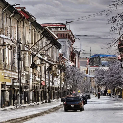 Prompt: street in Russian city kazan at winter