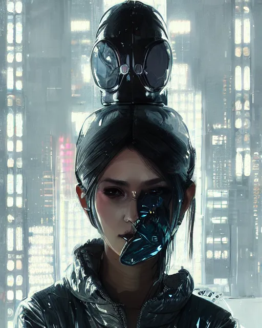 Image similar to detailed portrait European Pretty Luxury Corporation Girl cyberpunk futuristic gloomy neotokyo Reflective jacket coat, Tight fit elegant Futuristic sci-fi fashion by ismail inceoglu dragan bibin hans thoma greg rutkowski Alexandros Pyromallis Nekro Rene Margitte illustrated Perfect face, fine details, realistic shaded, fine-face, pretty face