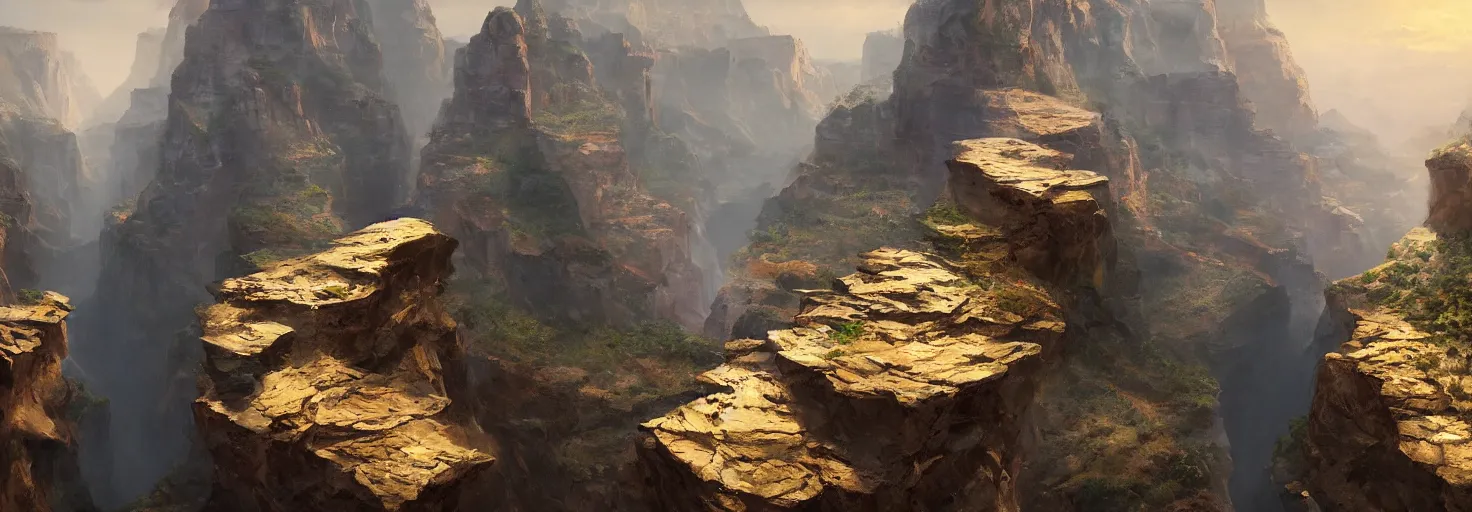 Prompt: A canyon with large cliffs by paul chadeisson, cinematic lighting, extremely detailed, ultra realistic, trending on artstation, 8K