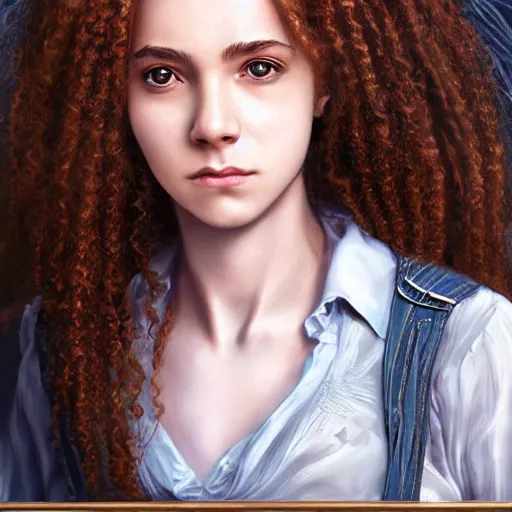 Image similar to 2 5 year old hermione granger, professionally retouched, realistic, smooth face, perfect eyes, symmetrical, full body shot, wide angle, sharp focus, 8 k high definition, insanely detailed, intricate, elegant, art by artgerm