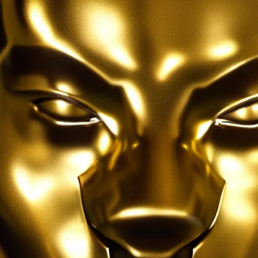 Image similar to a close up photo of a detailed golden statue of Black Panther, 8K,