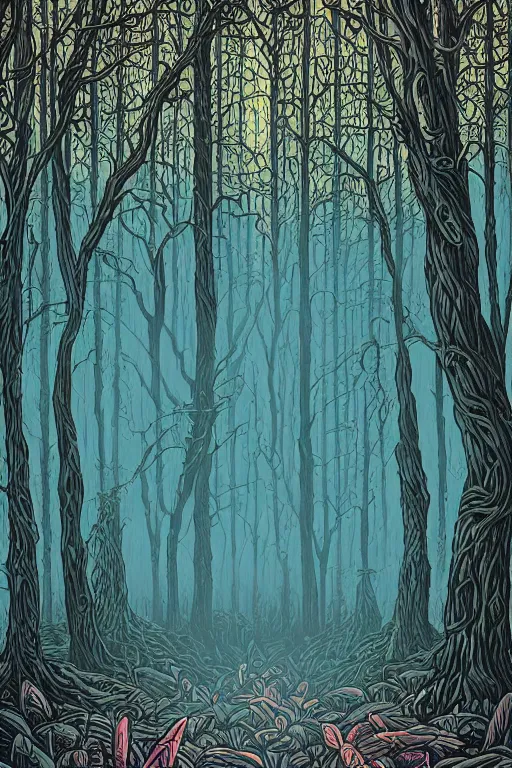 Image similar to A forest by Dan Mumford