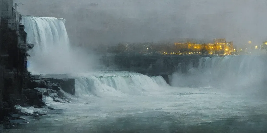 Prompt: niagara falls by jeremy mann, palette knife