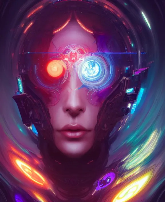 Image similar to a whirlwind of souls rushing inside the metaverse, half body, glowin eyes, android, cyborg, cyberpunk face, by loish, d & d, fantasy, intricate, elegant, highly detailed, colorful, vivid color, digital painting, artstation, concept art, art by artgerm and greg rutkowski and alphonse mucha and ruan jia