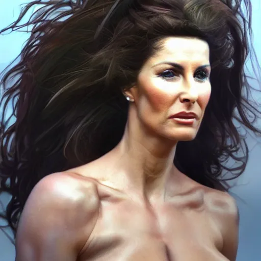 Image similar to hyperrealist portrait of diane youdale, jet from gladiators as lady godiva, fantasy art, photo realistic, dynamic lighting, artstation, poster, volumetric lighting, very detailed faces, 4 k, award winning