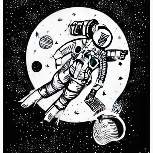 Prompt: mcbess illustration of a astronaut drifting to a portal in space