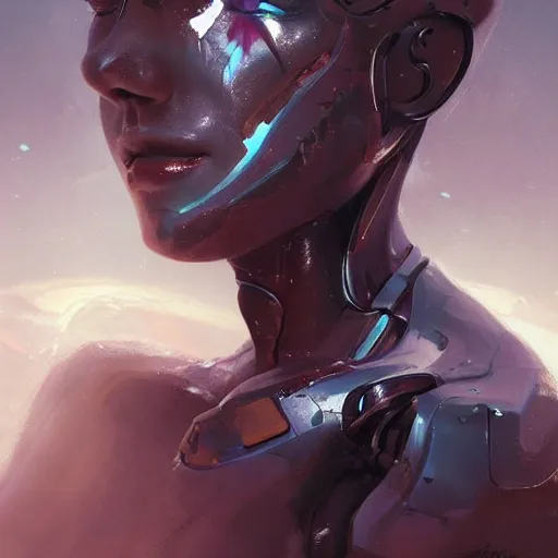 Image similar to a beautiful portrait of a robot goddess by greg rutkowski and raymond swanland, trending on artstation, ultra realistic digital art