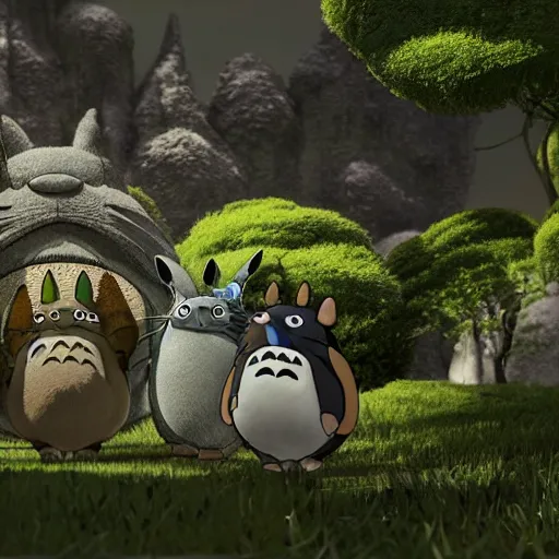 Image similar to totoro parade with pugs, intricate detail, royo, klimt, miro, vallejo, frazetta, giger, whealan, hd, unreal engine,