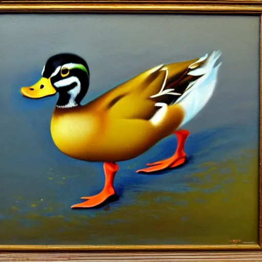 Prompt: a duck on the prowl oil painting maurice esteve