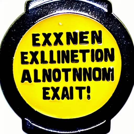 Image similar to an enamel pin depicting an exclamation warning label, smooth curves