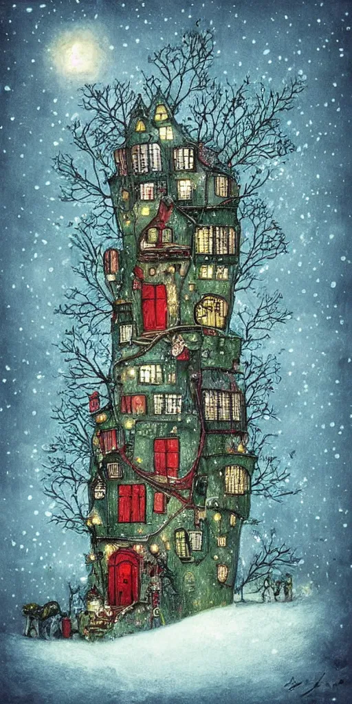 Image similar to a christmas tree house scene by alexander jansson