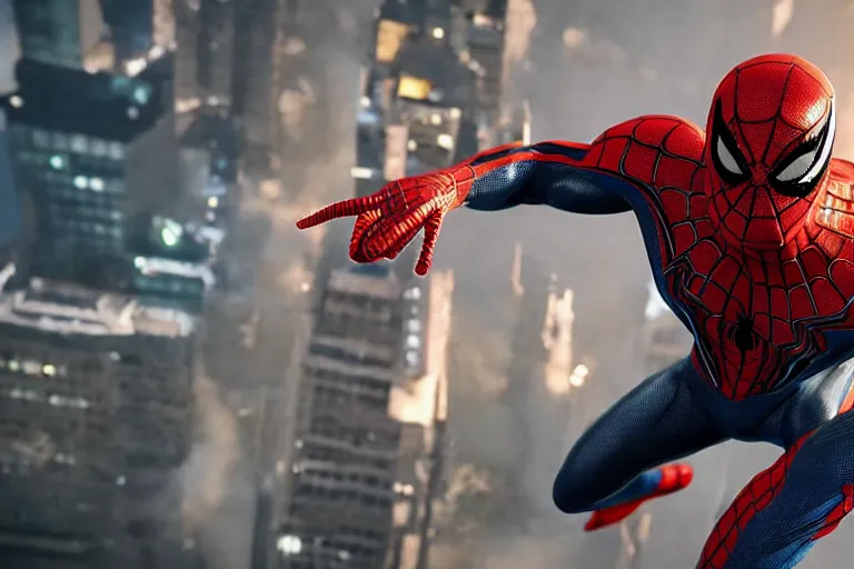 Image similar to venom fused with spider - man, ultra realistic 4 k unreal engine very cinematic render with ray tracing bloom ambient occlusion strong reflections