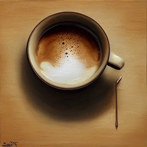 Image similar to a cup of coffee with fractal cream swirls on a wooden table, a hyperrealistic painting by sam spratt, trending on cgsociety, fantasy art, chalk art, hyper realism, hyper - realistic