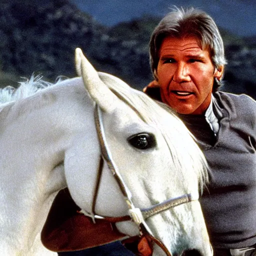 Image similar to harrison ford riding a white stallion