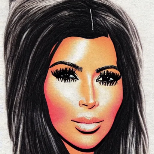 Image similar to Kim Kardashian picture drawn with wax crayon