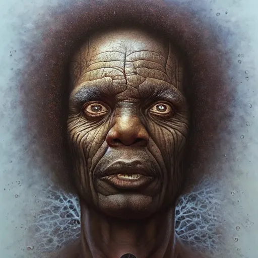Prompt: The oracle of trees by Tomasz Alen Kopera, blind brown man, The oracle of trees by Tomasz Alen Kopera, full figure portrait, masterpiece