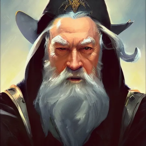 Image similar to greg manchess portrait painting of partially armored albus dumbledore as overwatch character, medium shot, asymmetrical, profile picture, organic painting, sunny day, matte painting, bold shapes, hard edges, street art, trending on artstation, by huang guangjian and gil elvgren and sachin teng