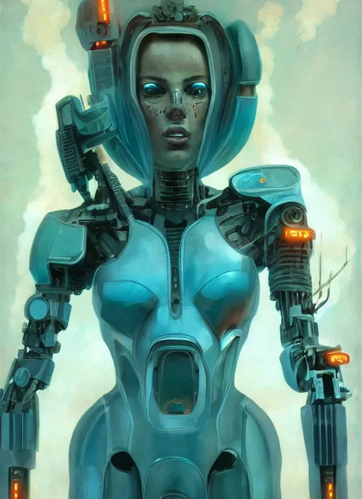 Prompt: ( ( symmetry ) ) closeup portrait of a stunning cyborg girl crying in tears, jumpsuit angular armor, strong cinematic light, teal orange, viscous volumetric smoke, mist, by gerald brom, by mikhail vrubel, by peter elson, muted colors, extreme detail, trending on artstation, 8 k