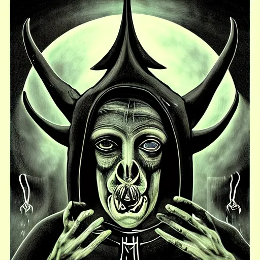 Image similar to graphic illustration, creative design, baphomet as a nun, biopunk, francis bacon, highly detailed, hunter s thompson, concept art