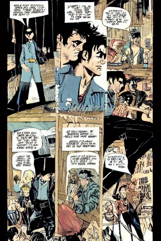 Prompt: corto maltese meets sandman, comic book page