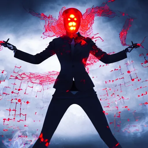 Prompt: Woman made of black flames, wearing a strict business suit, with no face, with glowing red eyes, with a red halo over her head, with red halo glowing out of her wrists, looking off to the side, growing out of a giant rose, rose petals flying in the wind, war, authoritarian, tense, madness combat, strong dramatic cinematic lighting , blood red sky, grey skin, smooth, sharp focus, extremely detailed, illustration, digital painting, artstation, indieground, sharp focus, by Godmachine, alphonse mucha''