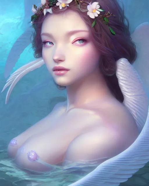 Image similar to character art of a goddess of magnolias as underwater angelic young female | | seductive - fine - face, pretty face, key visual, realistic shaded perfect face, fine details by stanley artgerm lau, wlop, nekro, james jean, andrei riabovitchev, marc simonetti, and sakimichan, trending on artstation