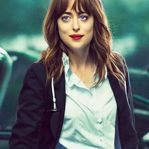 Prompt: dakota johnson as dr ellie sattler, perfect face, highly detailed, adventurous, action pose