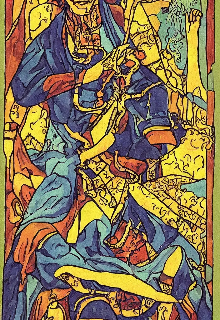 Prompt: Yoshua Bengio on the Tarot card. Illustration