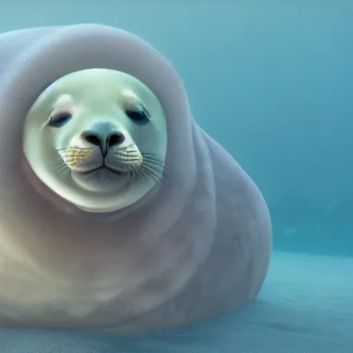 Image similar to Prince in pastel!!, A seal sleeping peacefully in a kelp forest, cinematic, hyper realistic, detailed, 8k, octane render.