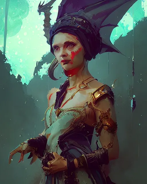 Prompt: fantasy dragon priestess portrait, ismail inceoglu