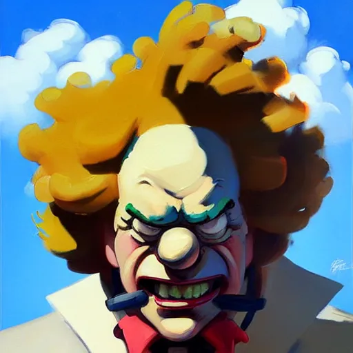 Image similar to Greg Manchess portrait painting of Krusty the clown as Overwatch character, medium shot, asymmetrical, profile picture, Organic Painting, sunny day, Matte Painting, bold shapes, hard edges, street art, trending on artstation, by Huang Guangjian and Gil Elvgren and Sachin Teng