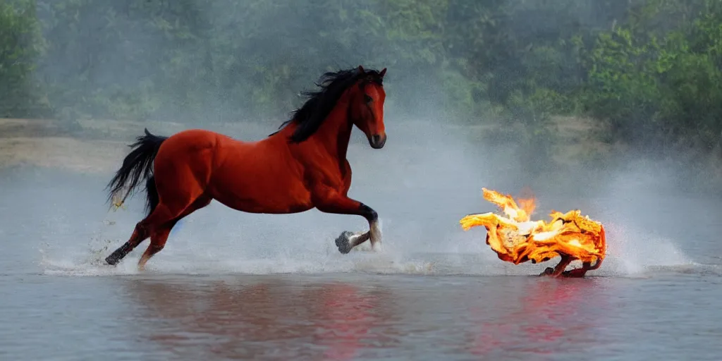 Image similar to horse made of fire running on water