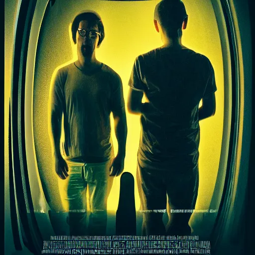 Image similar to poster for a short liminal film called'liminal'about four male roommates that find a tiny hidden door. movie poster, advertisement, photography, sharp, high detail, trending on artstation, mystery, cinematic