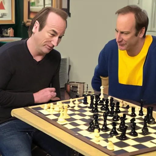 Prompt: bob odenkirk and a minion playing chess