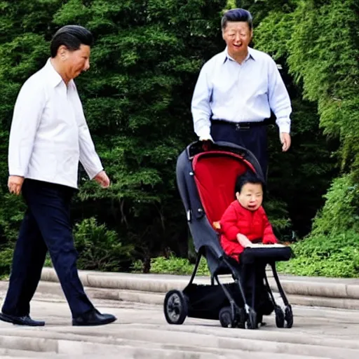 Image similar to xi jinping walking in the park with a stroller