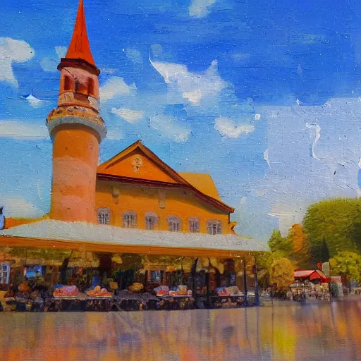 Image similar to a beautiful impasto oil painting of the city of the chiemsee, digital art