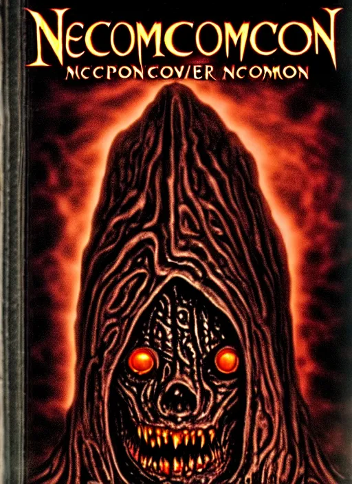 Prompt: Cover of Necronomicon, a still from a horror movie by Clive Barker, designed by Ansel Adams