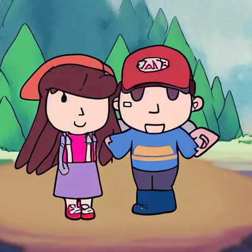 Prompt: mabel and dipper @ from gravity falls