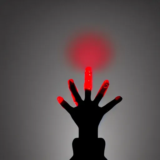 Prompt: Scary scene of a person coming out of pitch black shadows with hand and eyes illuminated by red light grasping toward the camera, horror, thriller, high contrast, 4k,