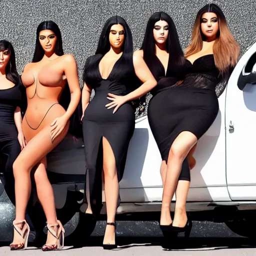 Image similar to the kardashians being run over by a truck full of adult toys